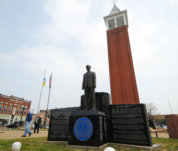 57. The statue is placed on a base that includes a history of Butler's service as mayor, a history of the city and a list of council members who had served with him up until his 50th year of service.